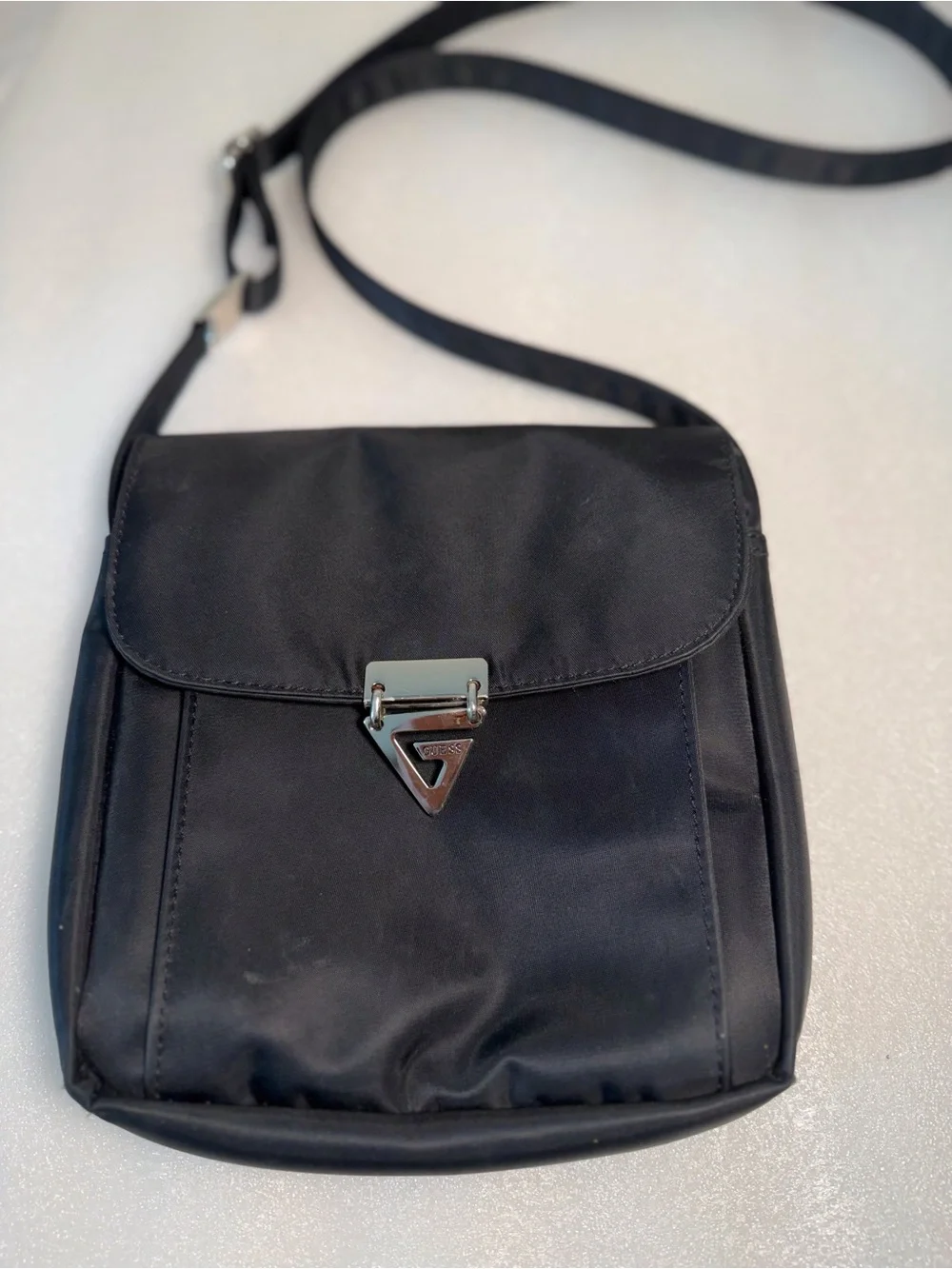 Guess Black Crossbody Messenger Bag with Silver Hardware